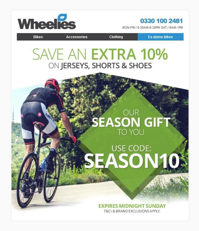 Save an extra 10% on Jerseys, shorts and shoes